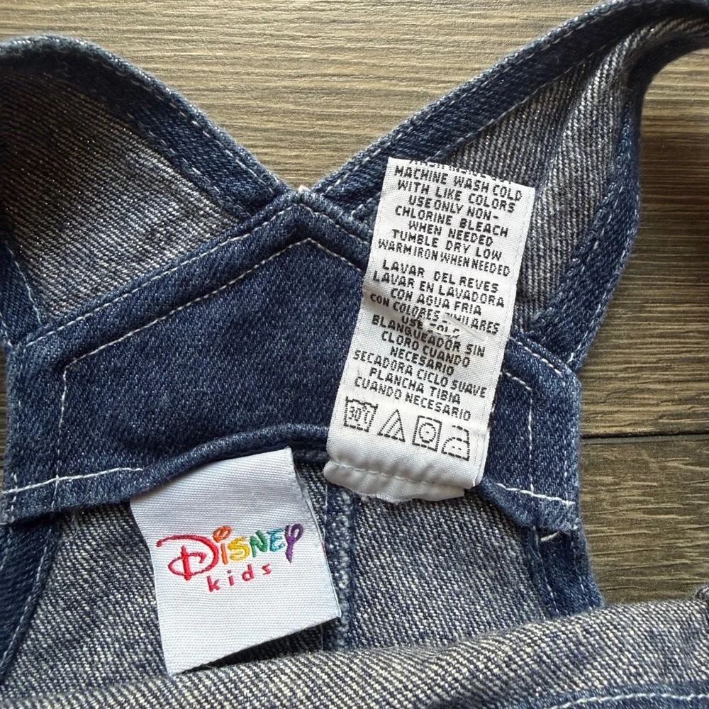 Y2K VTG Disney Kids Denim Overall Dress Girls Size 4/5 Rainbow Sun Embroidered - Picture 6 of 7